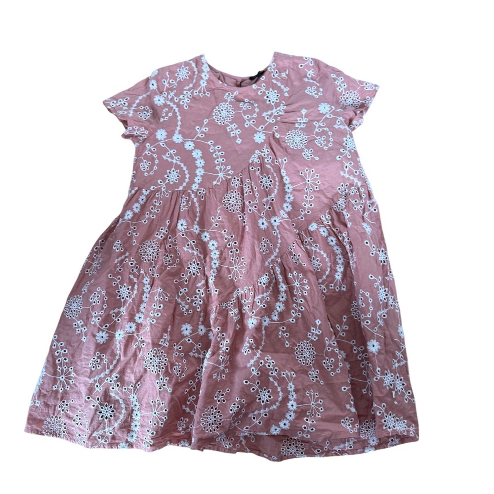 IKKS GIRLS' OLD PINK ORGANIC COTTON DRESS EMBROIDERED FLOWERS